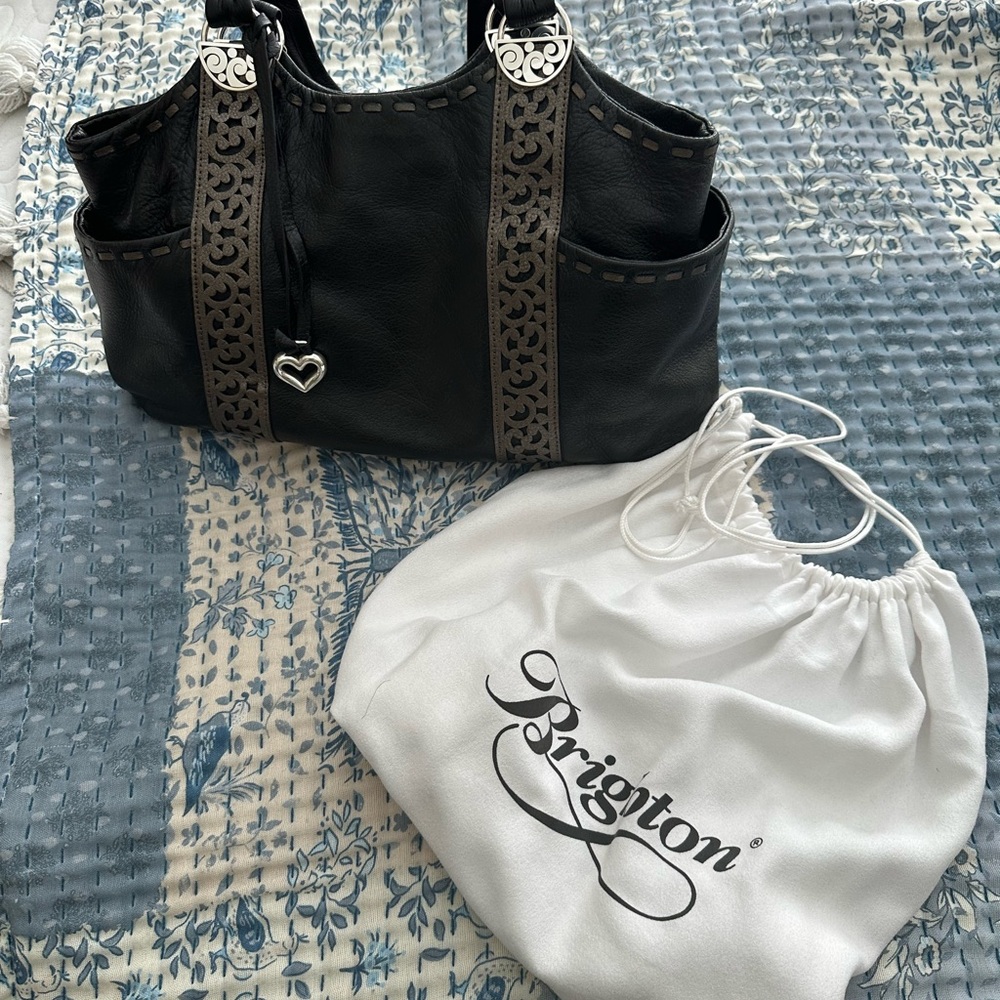 Brighton Black Leather Shoulder Bag with Silver Accents - Picture 11 of 11